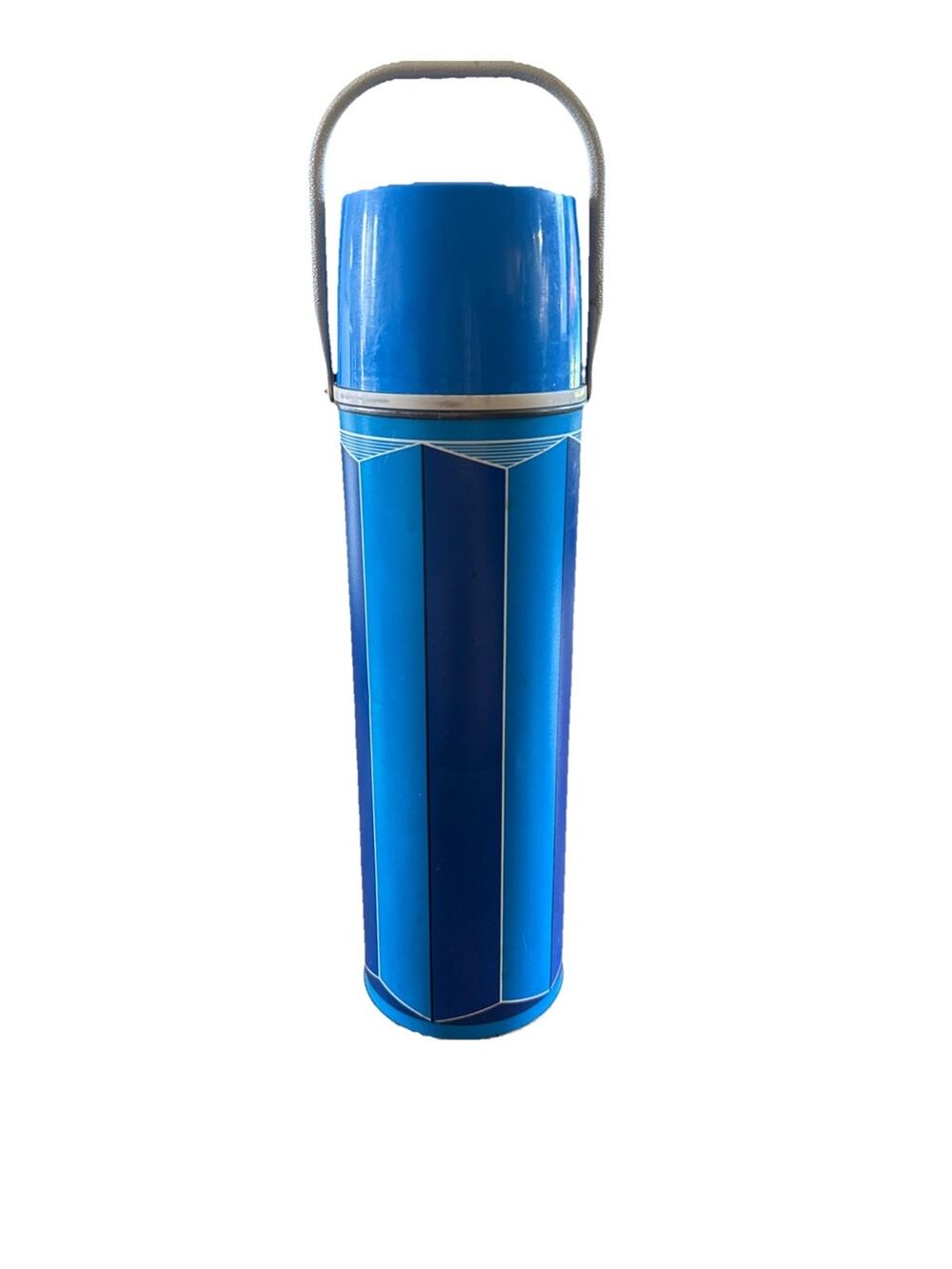 VTG 1974 King Seeley Thermos #2410 Blue Retro Block Design Cap & Lid MCM USA